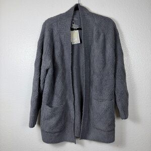 Barefoot Dreams Women's CozyChic Knit Diamond Cable Cardigan Shadow Blue XL